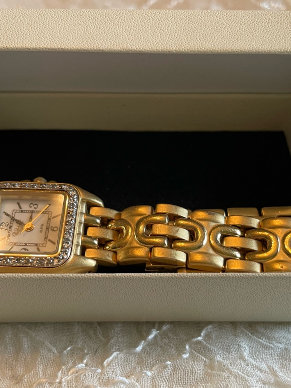 Versailles Gold Tone Women's Crystal Bezel Link Watch with White Dial. 7”. - Picture 5 of 5